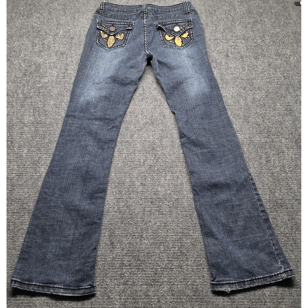 Vintage Miss Chic Butterfly Embellished Bootcut Jeans Size 9 Low Rise Y2K Blue